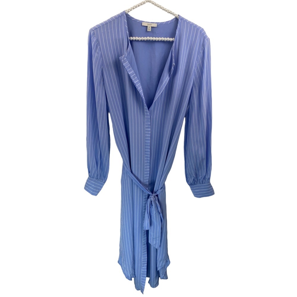 Joie Dress Chellie Striped Button Down Blue White Pinstripe Shirt Dress Medium